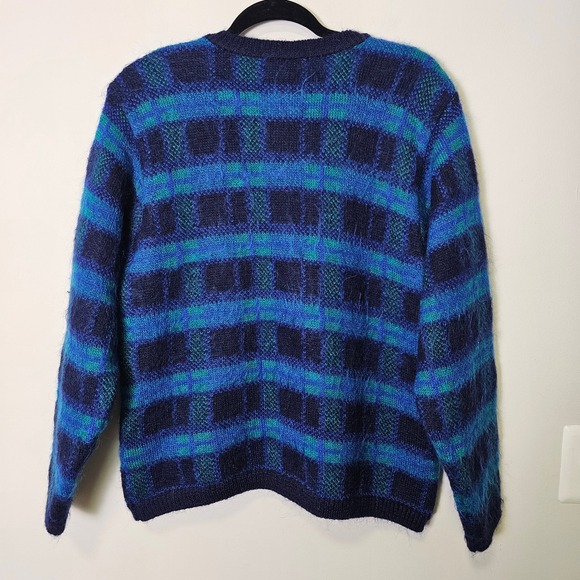 VTG Pitlochry L Mohair Blend Cardigan Blue Plaid Old Money Heritage Preppy UK - Picture 2 of 10
